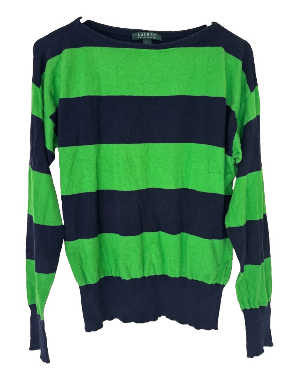 Lauren Ralph Lauren Green & Navy Stripe Sweater Size L